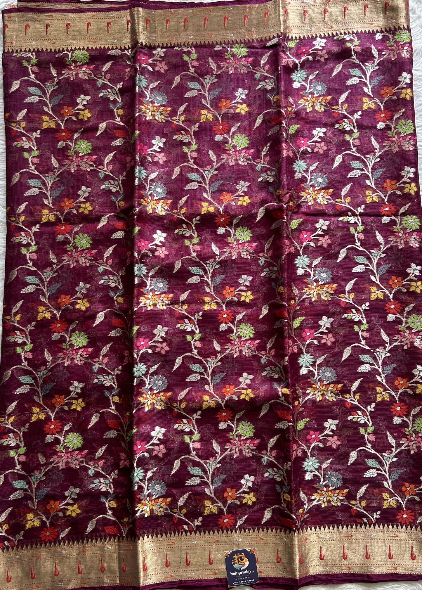 Silk kota Saree Purple color complemented with a Zari Border. - Sampradaya Designer Studio