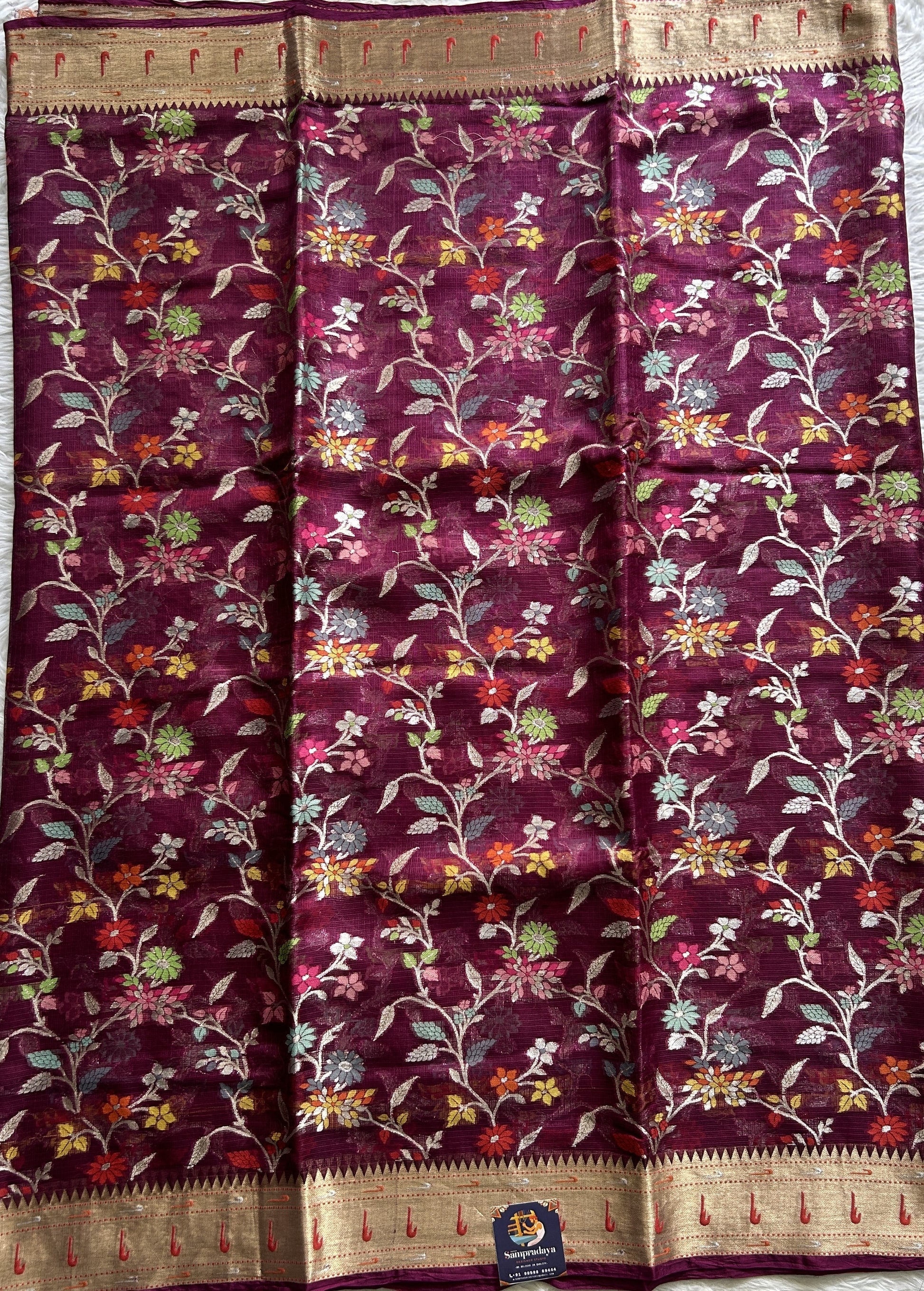 Silk kota Saree Purple color complemented with a Zari Border. - Sampradaya Designer Studio
