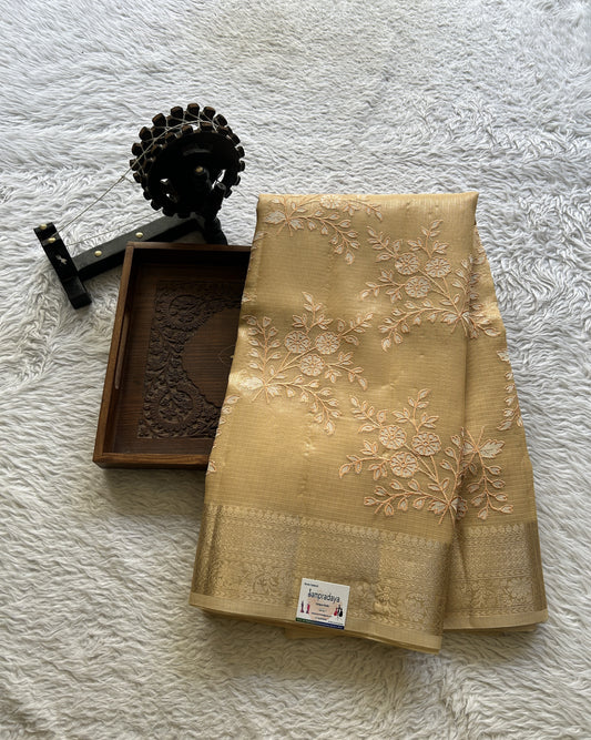 Silk kota Saree Sandalwood colored Complemented with a Zari Border. - Sampradaya Designer Studio