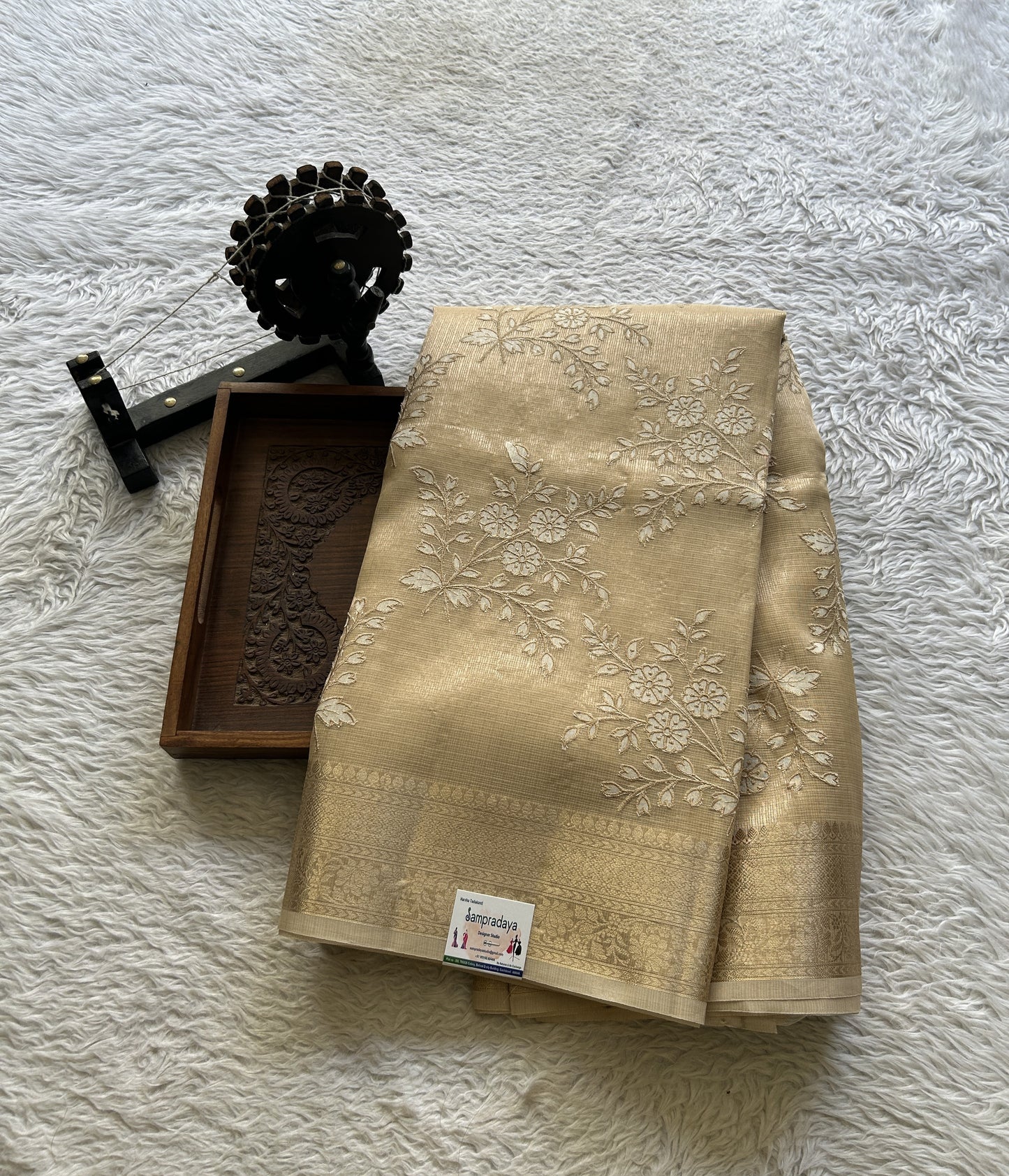 Silk kota Saree Beige colored Complemented with a Zari Border. - Sampradaya Designer Studio