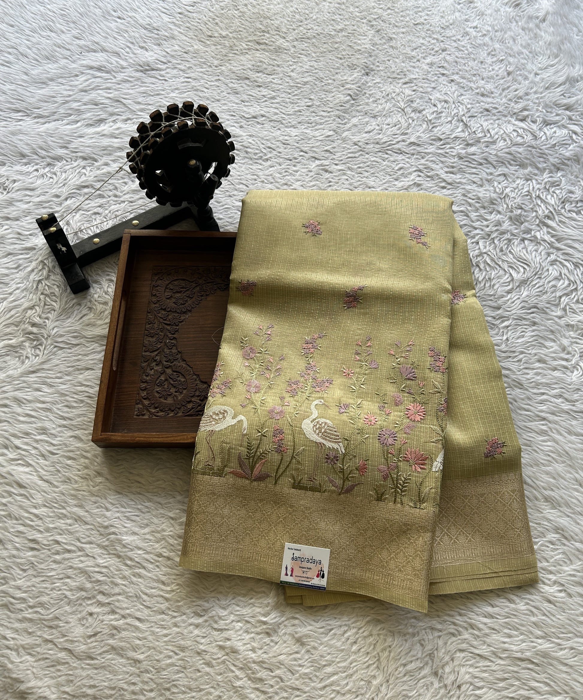 Silk kota Saree Light Green colored Elegantly Paired with a Zari Border. - Sampradaya Designer Studio