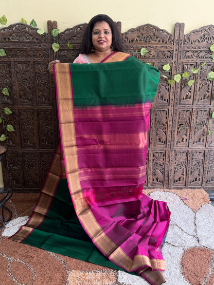 Pure Kanjivaram Silk Saree | Green With Gold Zari Border | Handloom | Silk Mark Certified