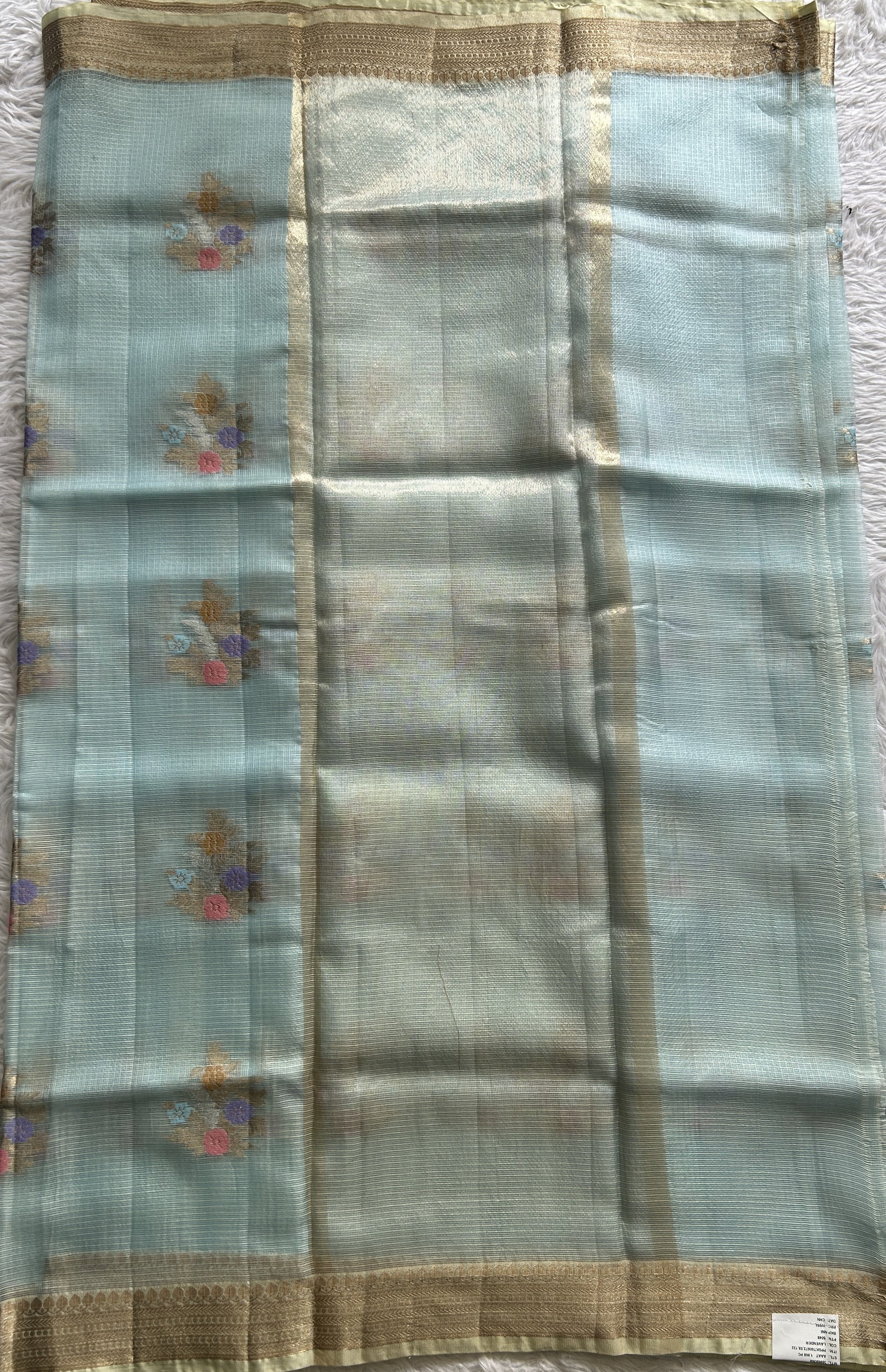 Silk kota Saree Sea Blue color complemented with a Zari Border. - Sampradaya Designer Studio