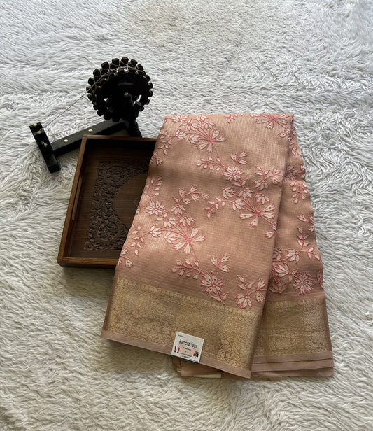 Silk kota Saree Light Pink colored Elegantly Paired with a Zari Border. - Sampradaya Designer Studio