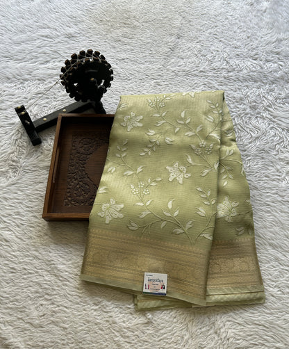 Silk kota Saree Tea Green colored Elegantly Paired with a Zari Border. - Sampradaya Designer Studio