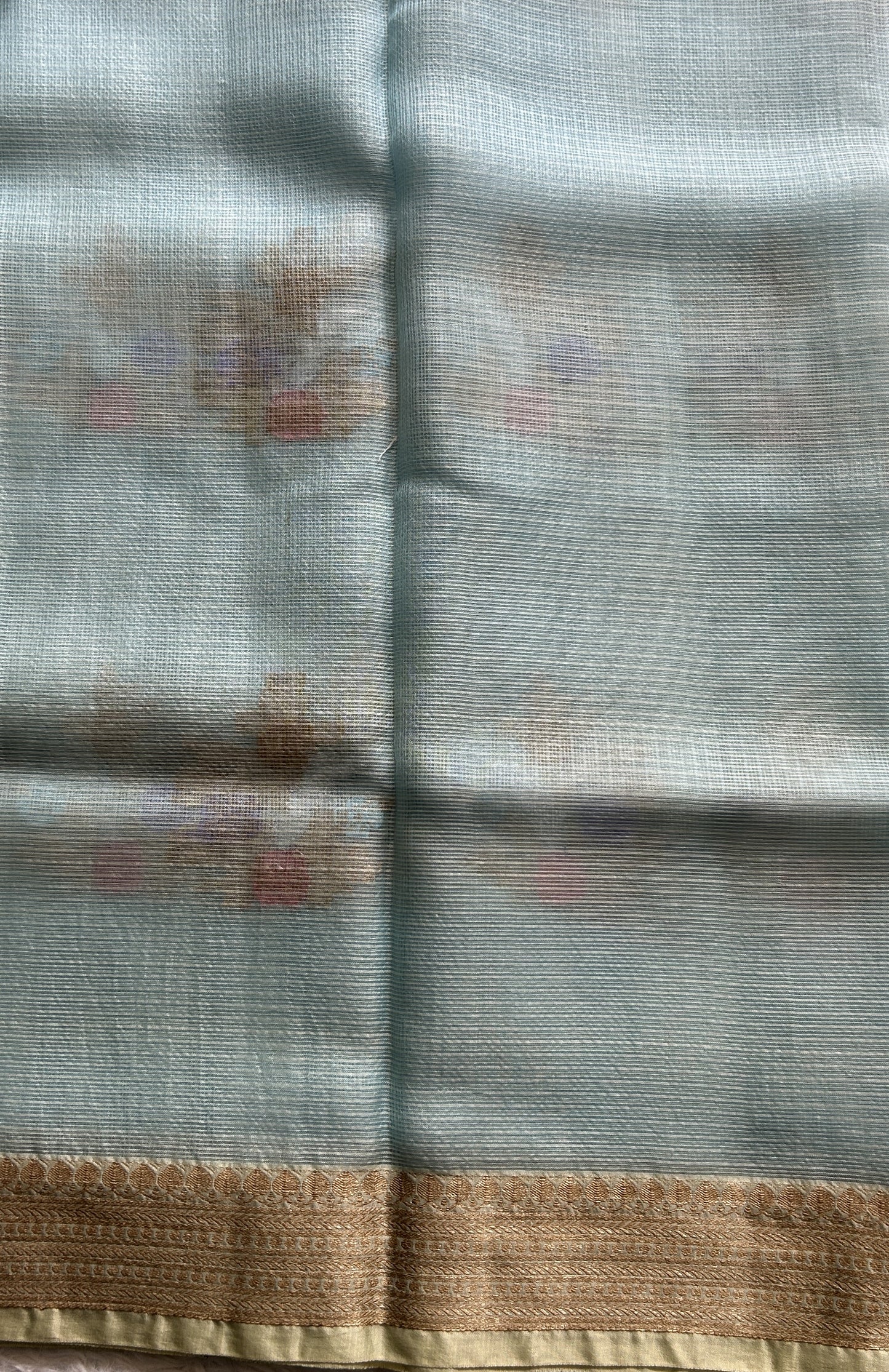 Silk kota Saree Sea Blue color complemented with a Zari Border. - Sampradaya Designer Studio
