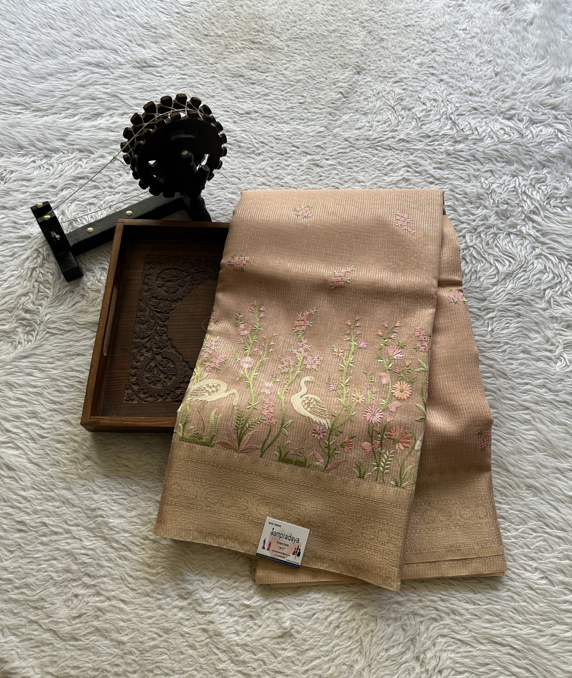 Silk kota Saree Light Flesh Pink colored Elegantly Paired with a Zari Border. - Sampradaya Designer Studio