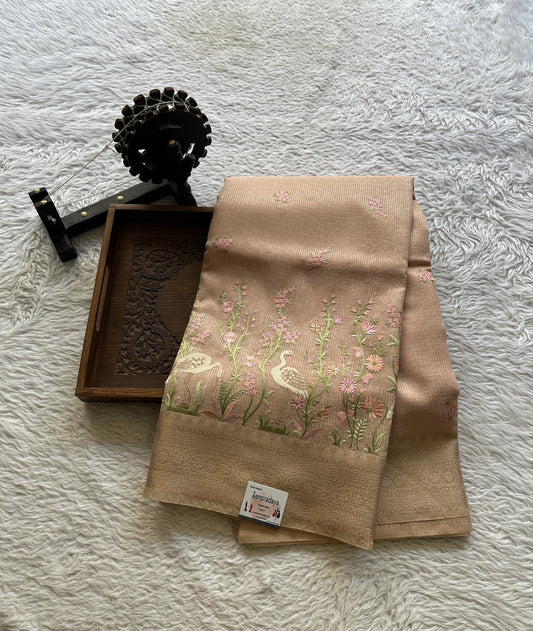 Silk kota Saree Light Flesh Pink colored Elegantly Paired with a Zari Border. - Sampradaya Designer Studio