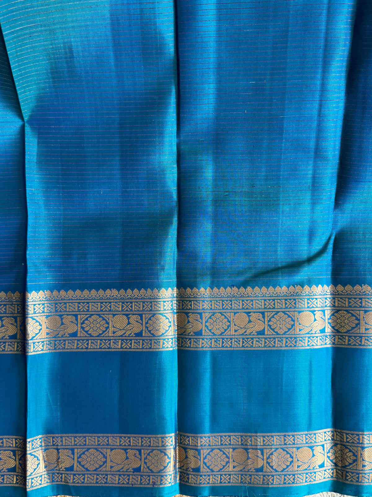 Pure Kanjivaram Silk Saree | Peacock Blue With Gold Zari Border | Handloom | Silk Mark Certified