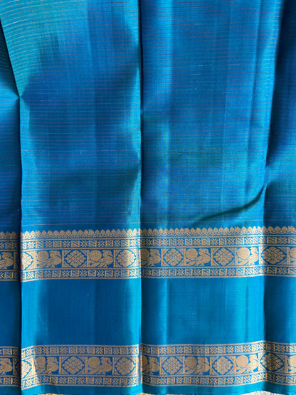 Pure Kanjivaram Silk Saree | Peacock Blue With Gold Zari Border | Handloom | Silk Mark Certified