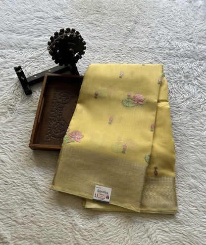 Silk kota Saree Yellow colored Elegantly Paired with a Zari Border. - Sampradaya Designer Studio