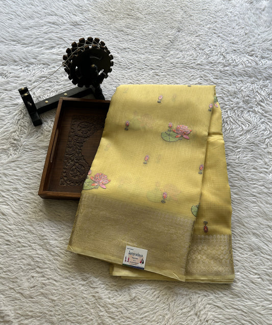 Silk kota Saree Yellow colored Elegantly Paired with a Zari Border. - Sampradaya Designer Studio