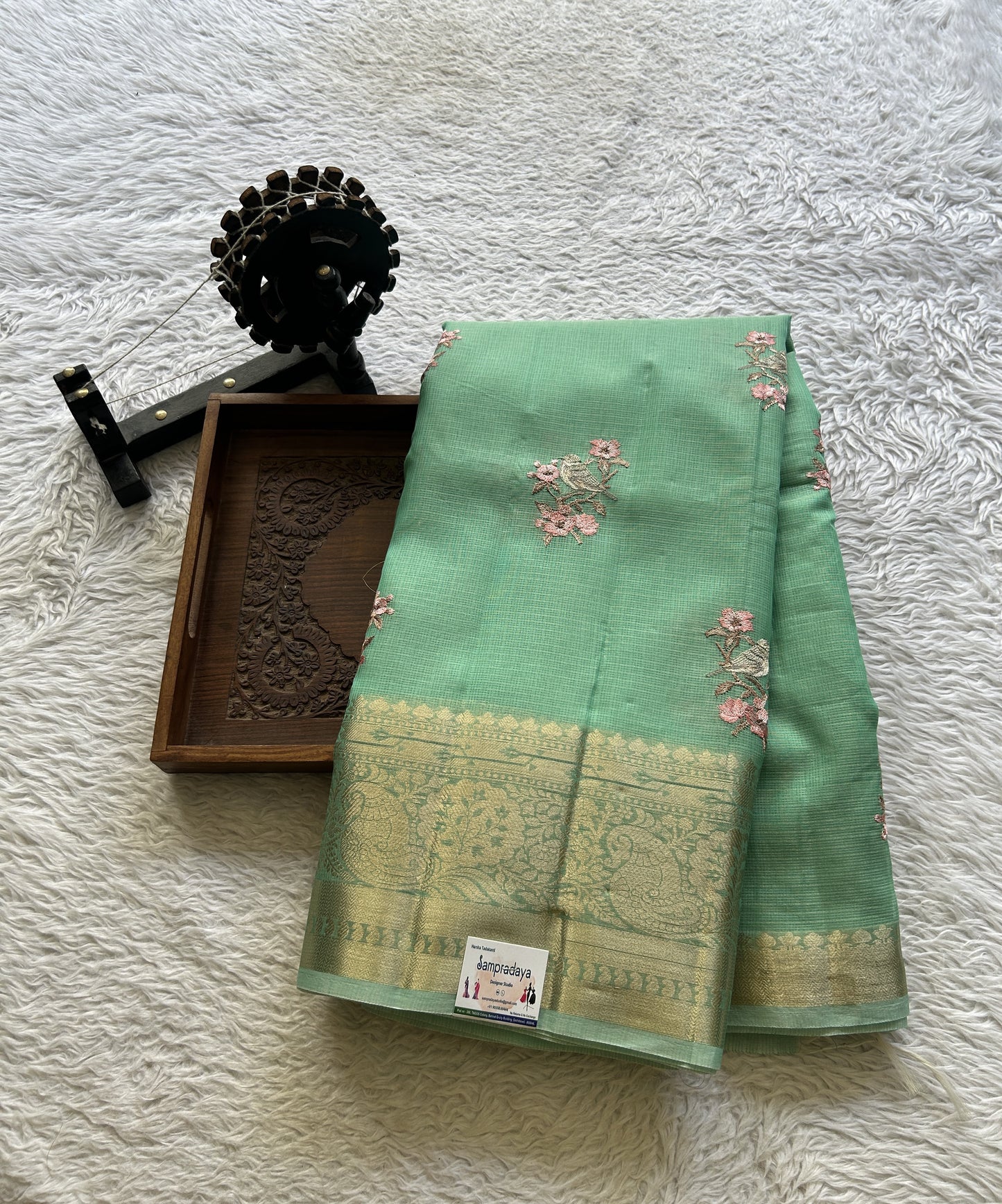 Silk kota Saree Sea Green colored Elegantly Paired with a Zari Border. - Sampradaya Designer Studio