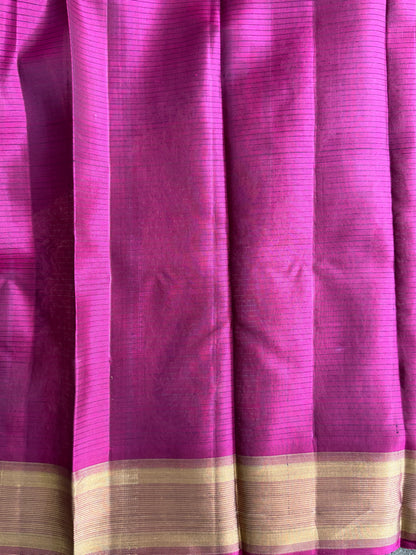 Pure Kanjivaram Silk Saree | Purple  With Gold Zari Border | Handloom | Silk Mark Certified