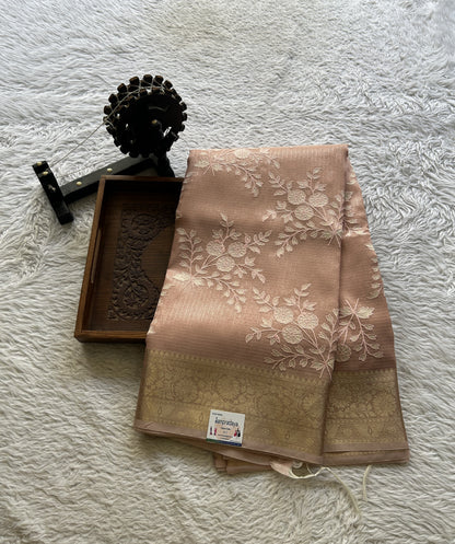 Silk kota Saree Pale Pink colored Elegantly Paired with a Zari Border. - Sampradaya Designer Studio