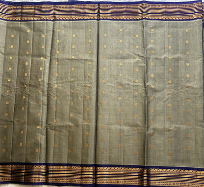 Gadwal Sico Saree Steel Gray colored complemented with a Gold Zari Border - Sampradaya Designer Studio