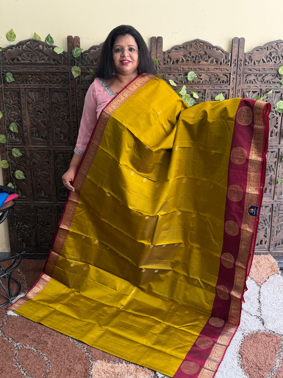 Pure Kanjivaram Silk Saree | Yellow With Gold Zari Border | Handloom | Silk Mark Certified