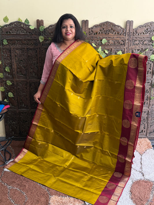 Pure Kanjivaram Silk Saree | Yellow With Gold Zari Border | Handloom | Silk Mark Certified