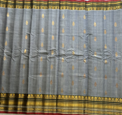 Gadwal Sico Saree Gray colored complemented with a Gold Zari Border - Sampradaya Designer Studio
