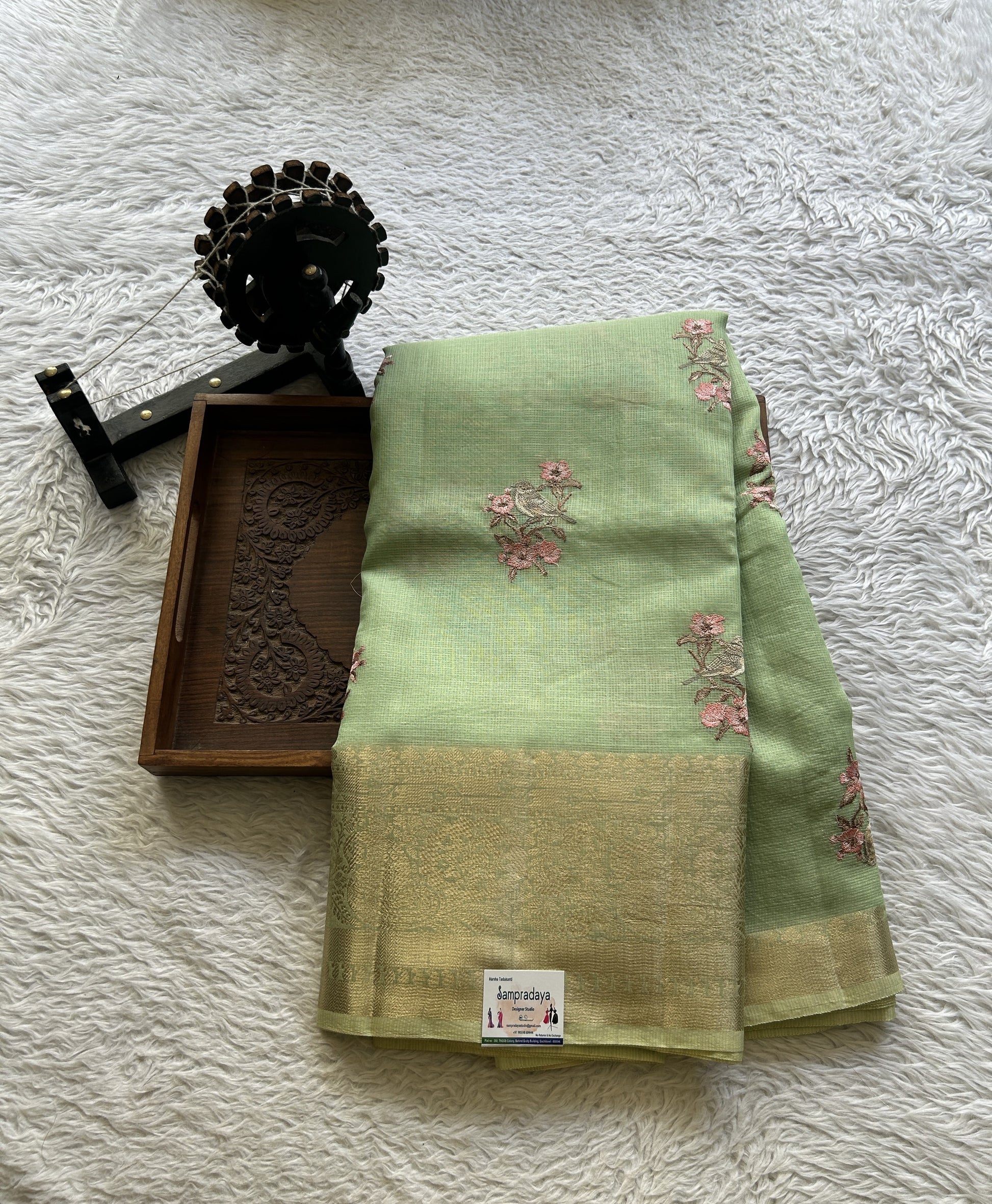 Silk kota Saree Light Pista Green colored Elegantly Paired with a Zari Border. - Sampradaya Designer Studio
