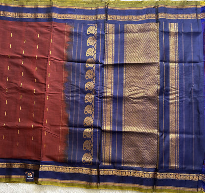 Gadwal Sico Saree Bam Maroon colored complemented with a Gold Zari Border - Sampradaya Designer Studio