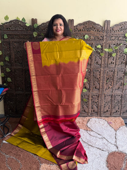 Pure Kanjivaram Silk Saree | Yellow With Gold Zari Border | Handloom | Silk Mark Certified