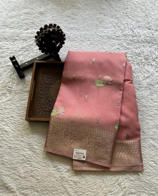 Silk kota Saree Baby Pink colored Elegantly Paired with a Zari Border. - Sampradaya Designer Studio