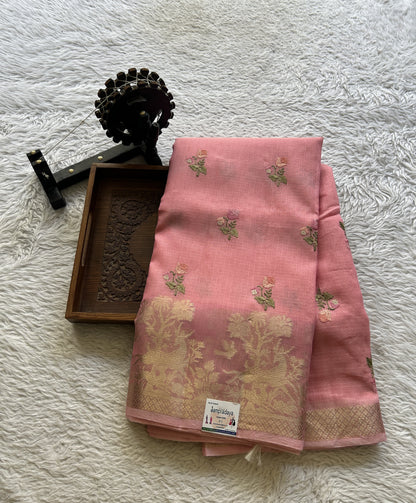 Silk kota Saree Pink colored Elegantly Paired with a Zari Border. - Sampradaya Designer Studio