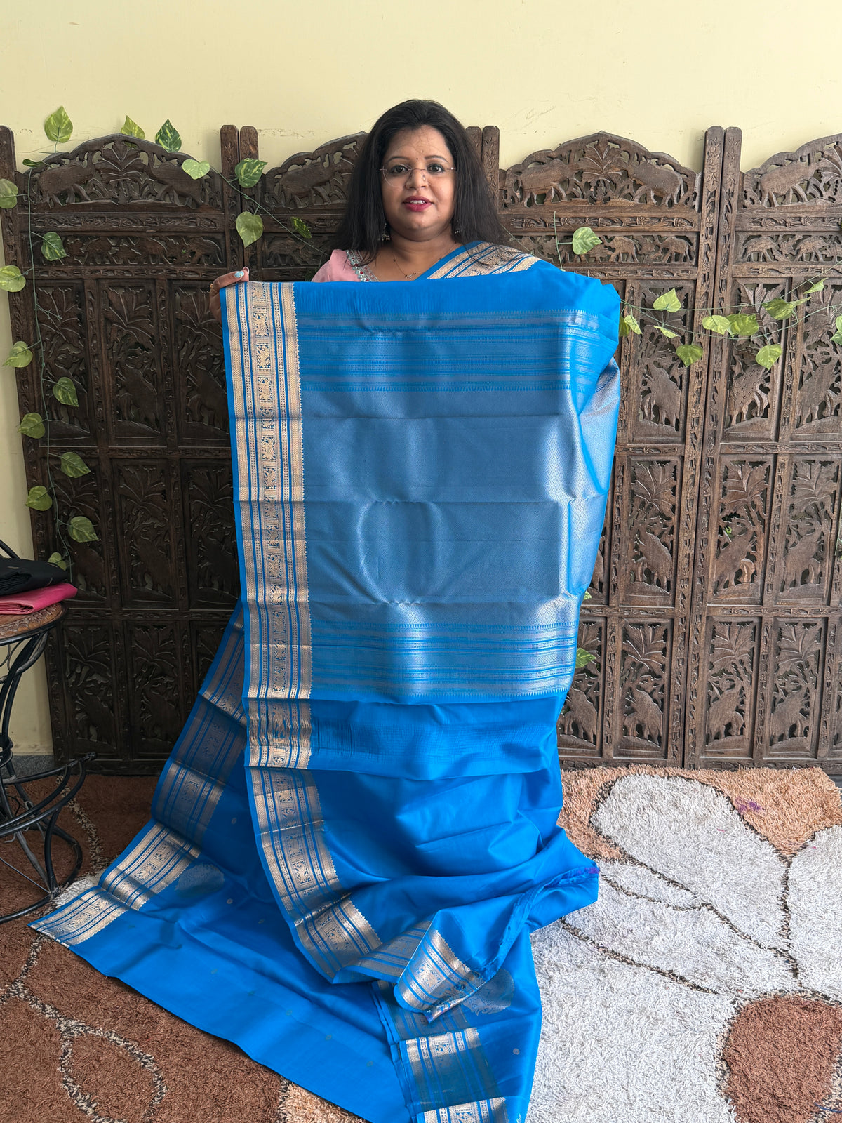 Pure Kanjivaram Silk Saree | Blue With Gold Zari Border | Handloom | Silk Mark Certified