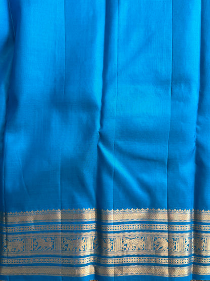 Pure Kanjivaram Silk Saree | Blue With Gold Zari Border | Handloom | Silk Mark Certified