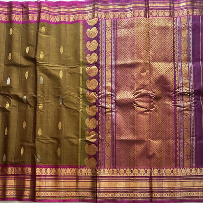 Gadwal Sico Saree Peanut colored complemented with a Gold Zari Border - Sampradaya Designer Studio