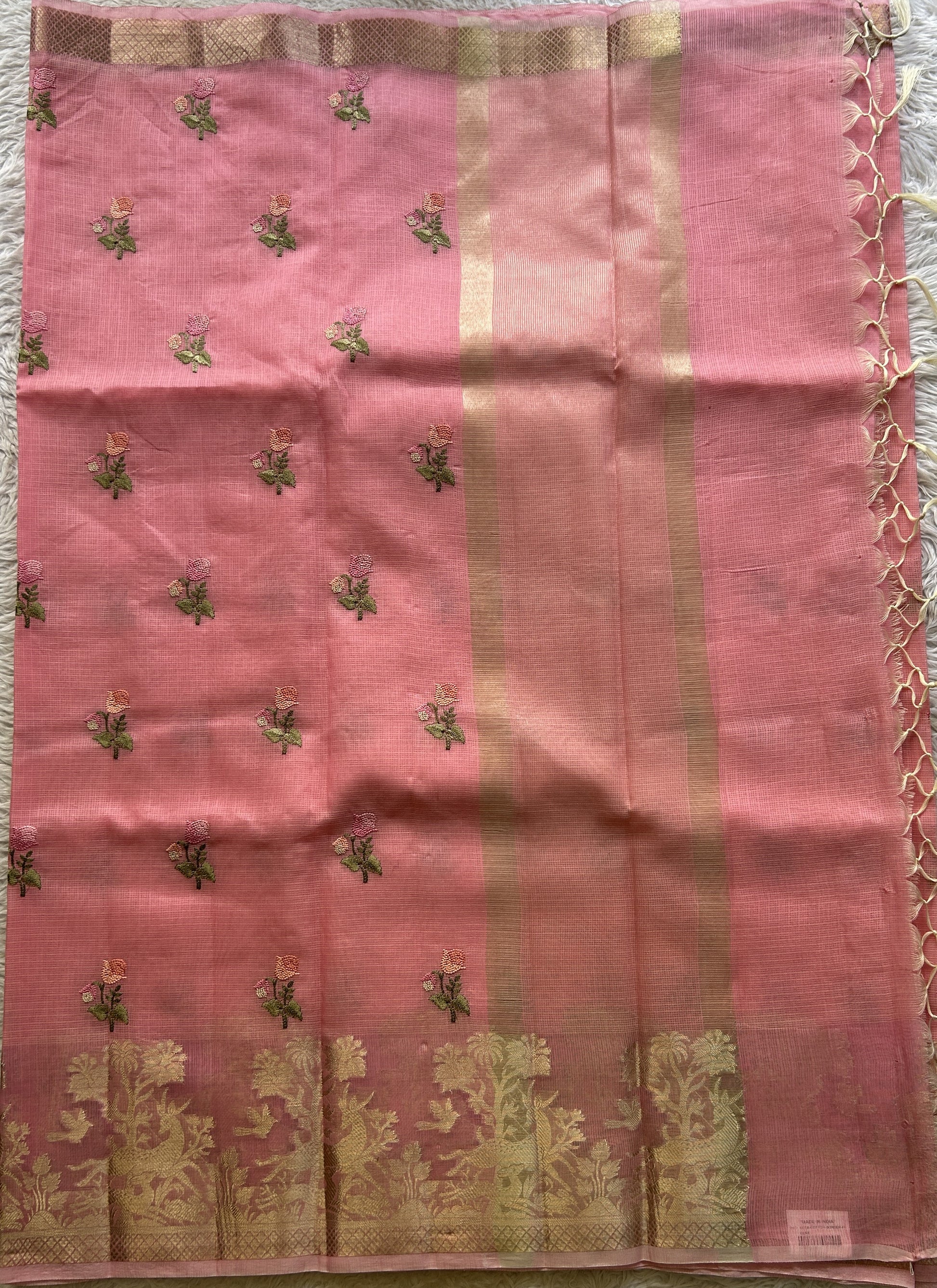 Silk kota Saree Pink colored Elegantly Paired with a Zari Border. - Sampradaya Designer Studio