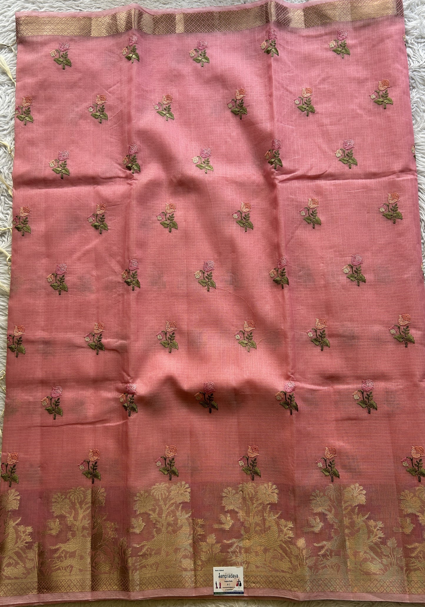 Silk kota Saree Pink colored Elegantly Paired with a Zari Border. - Sampradaya Designer Studio