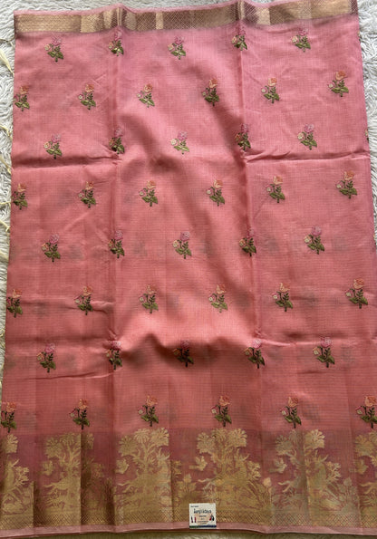 Silk kota Saree Pink colored Elegantly Paired with a Zari Border. - Sampradaya Designer Studio