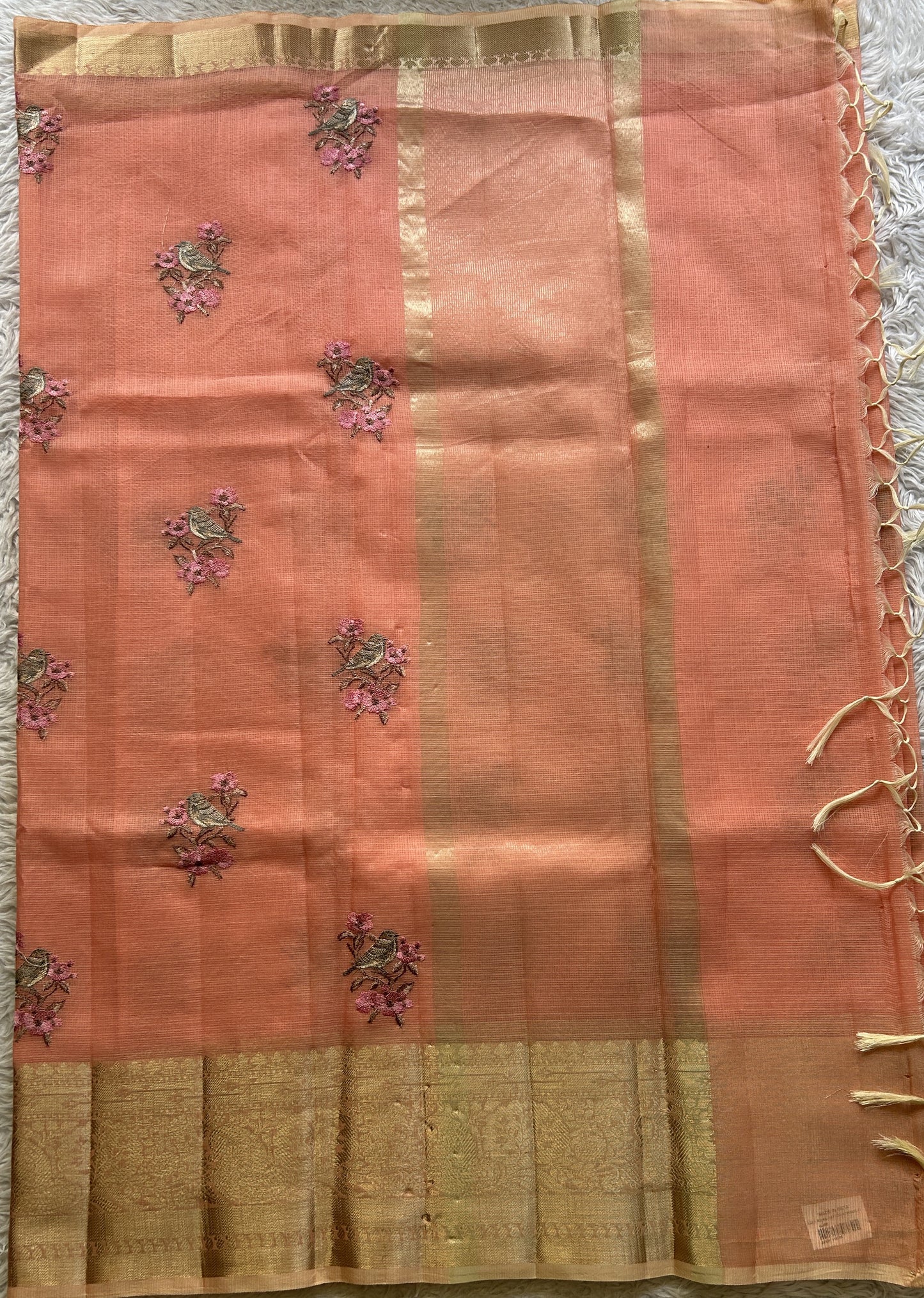 Silk kota Saree Melon colored Elegantly Paired with a Zari Border. - Sampradaya Designer Studio