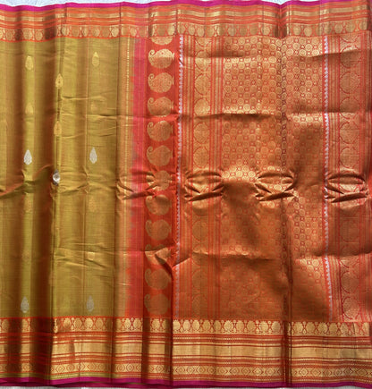 Gadwal Sico Saree Dijon Yellow colored complemented with a Gold Zari Border - Sampradaya Designer Studio