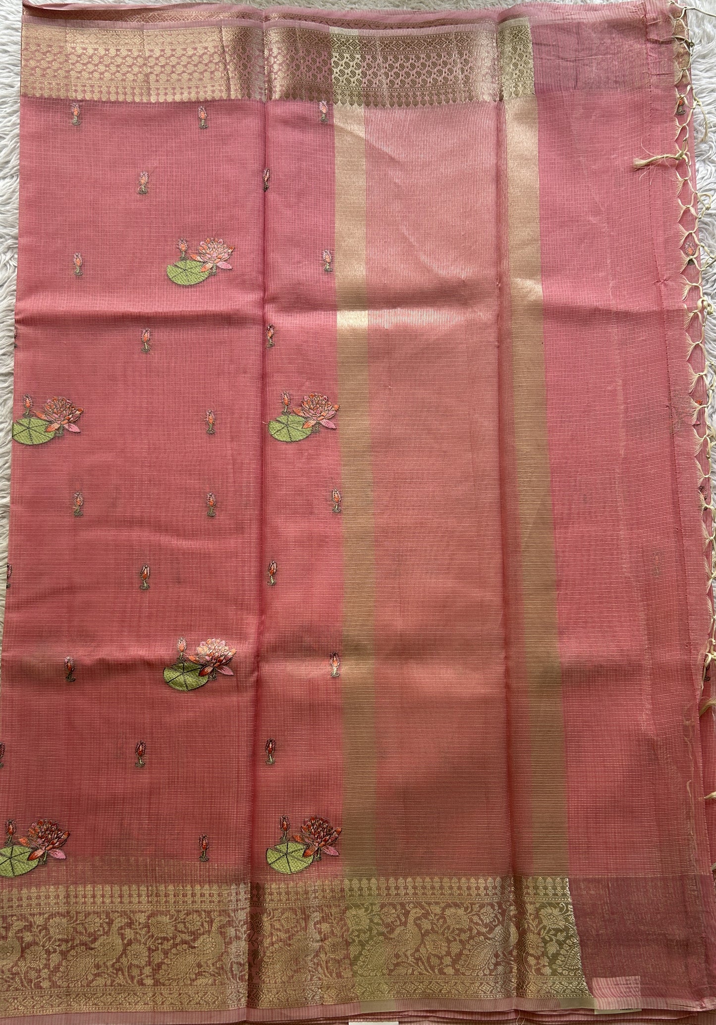 Silk kota Saree Baby Pink colored Elegantly Paired with a Zari Border. - Sampradaya Designer Studio