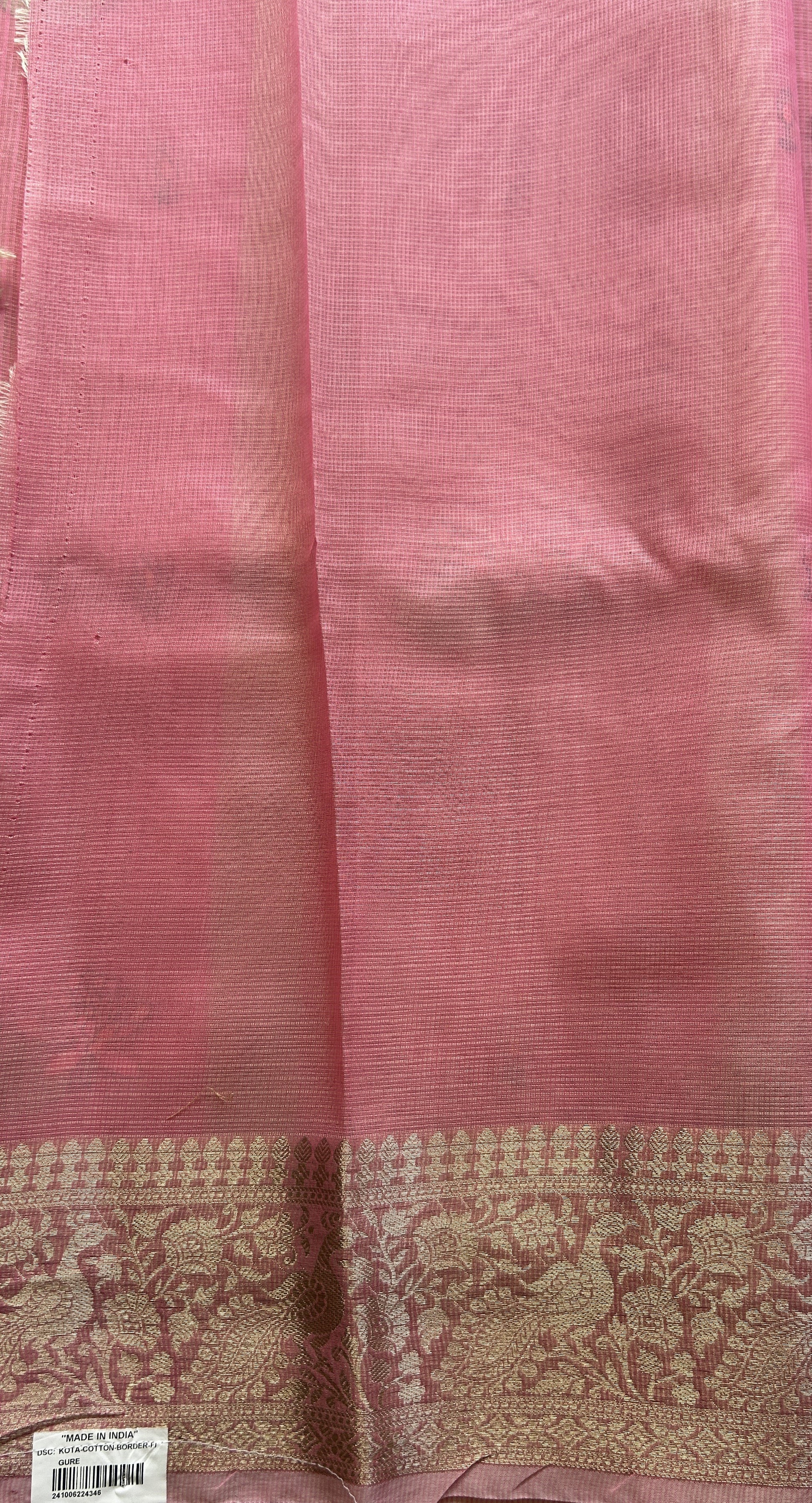 Silk kota Saree Baby Pink colored Elegantly Paired with a Zari Border. - Sampradaya Designer Studio