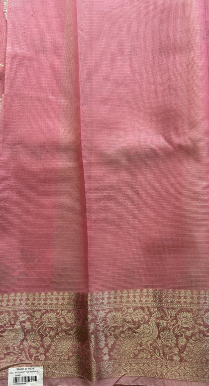 Silk kota Saree Baby Pink colored Elegantly Paired with a Zari Border. - Sampradaya Designer Studio