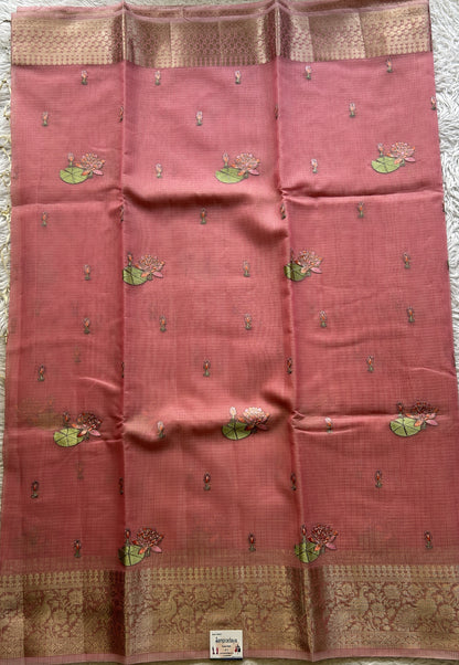 Silk kota Saree Baby Pink colored Elegantly Paired with a Zari Border. - Sampradaya Designer Studio