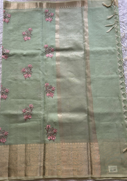 Silk kota Saree Light Pista Green colored Elegantly Paired with a Zari Border. - Sampradaya Designer Studio