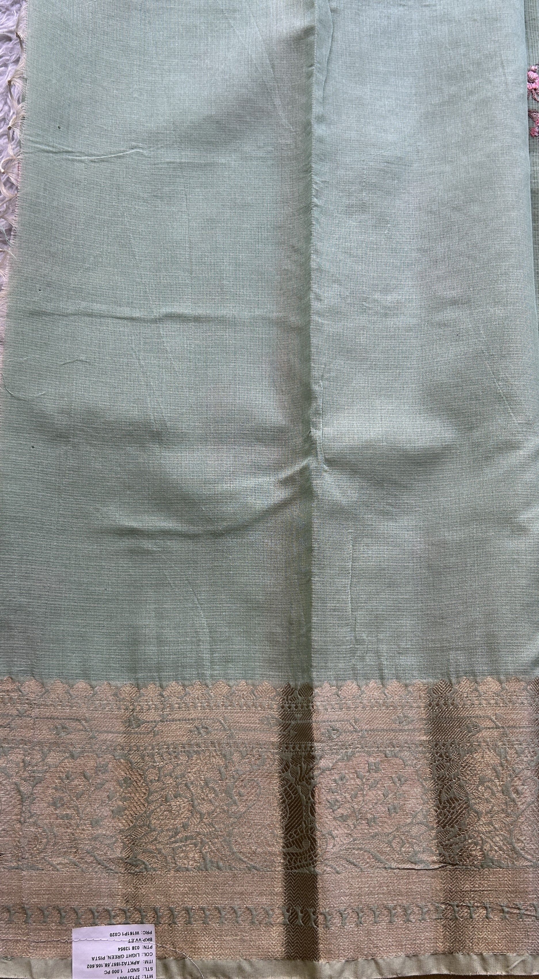 Silk kota Saree Light Pista Green colored Elegantly Paired with a Zari Border. - Sampradaya Designer Studio