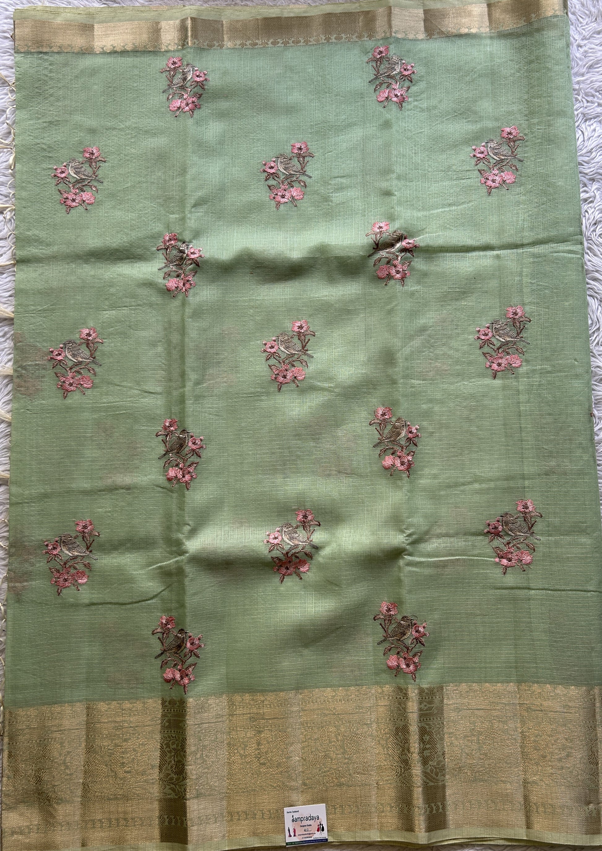 Silk kota Saree Light Pista Green colored Elegantly Paired with a Zari Border. - Sampradaya Designer Studio