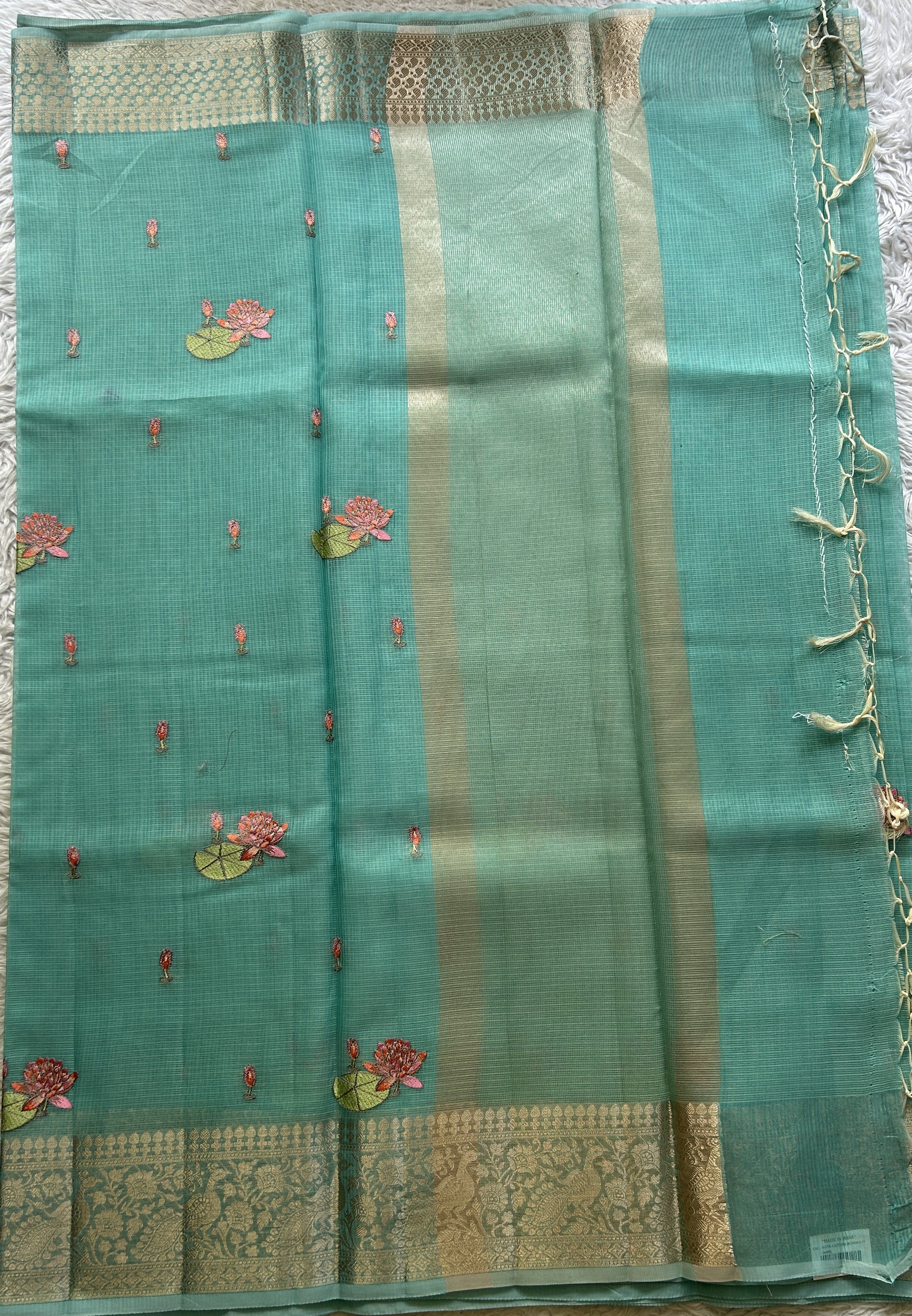Silk kota Saree Sky Blue colored Elegantly Paired with a Zari Border. - Sampradaya Designer Studio