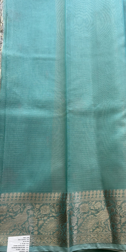 Silk kota Saree Sky Blue colored Elegantly Paired with a Zari Border. - Sampradaya Designer Studio