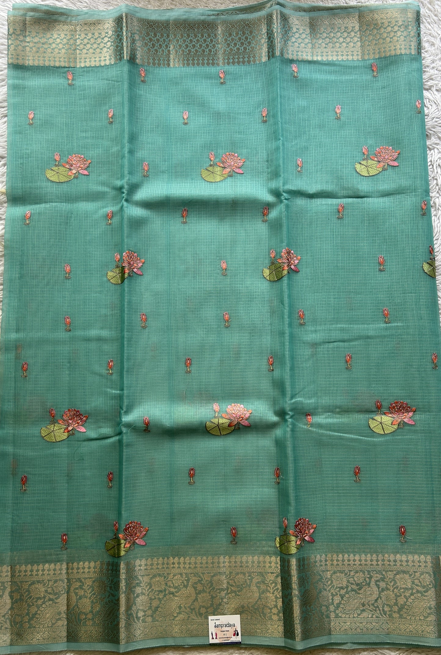 Silk kota Saree Sky Blue colored Elegantly Paired with a Zari Border. - Sampradaya Designer Studio