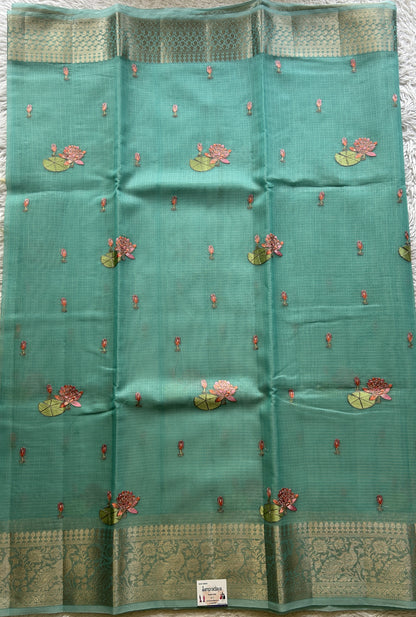 Silk kota Saree Sky Blue colored Elegantly Paired with a Zari Border. - Sampradaya Designer Studio