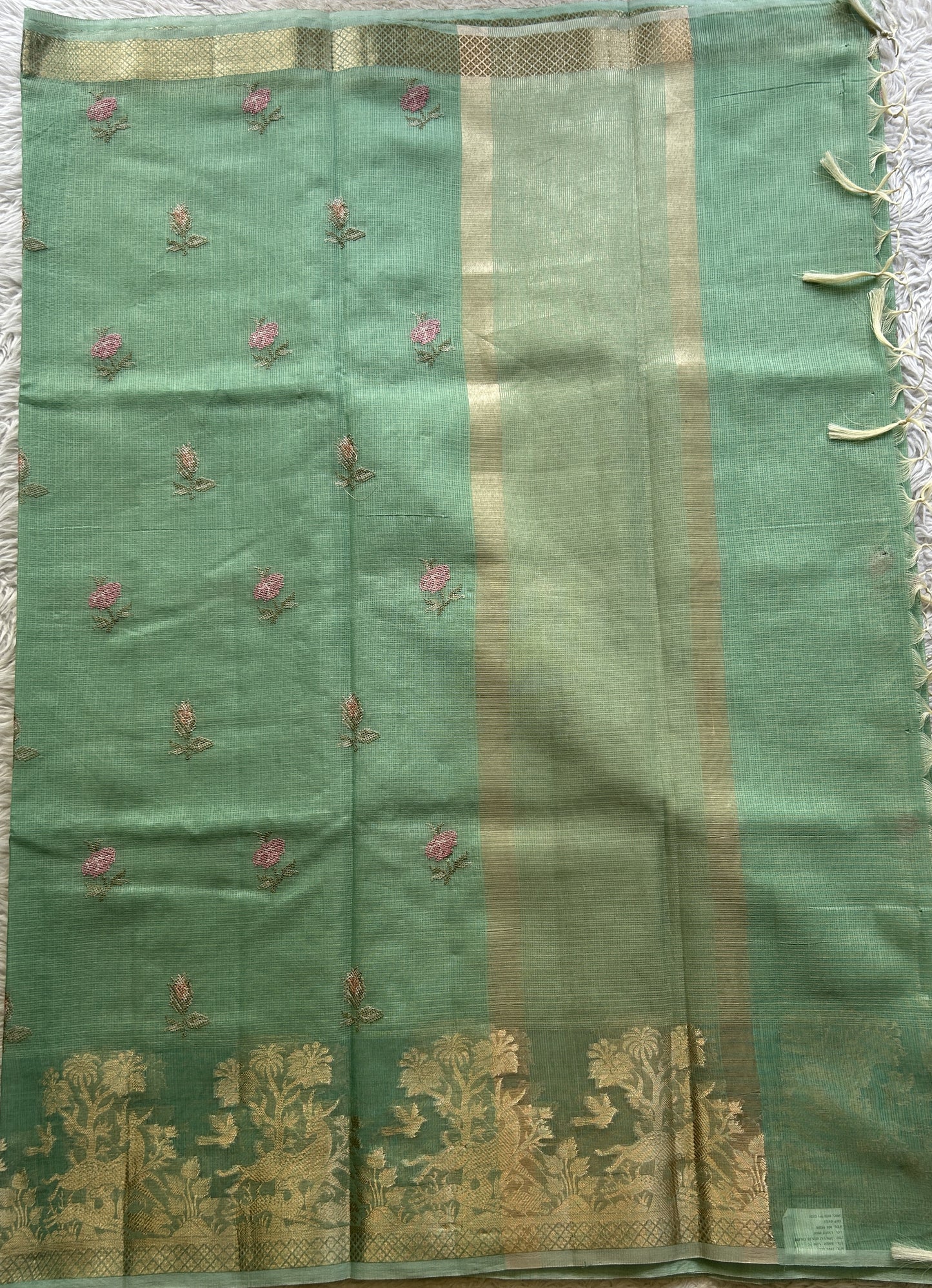 Silk kota Saree Light Sea Green colored Elegantly Paired with a Zari Border. - Sampradaya Designer Studio