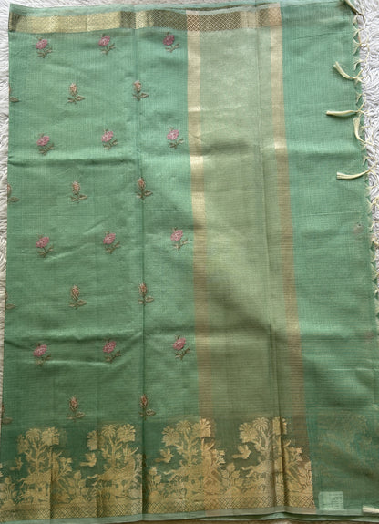 Silk kota Saree Light Sea Green colored Elegantly Paired with a Zari Border. - Sampradaya Designer Studio