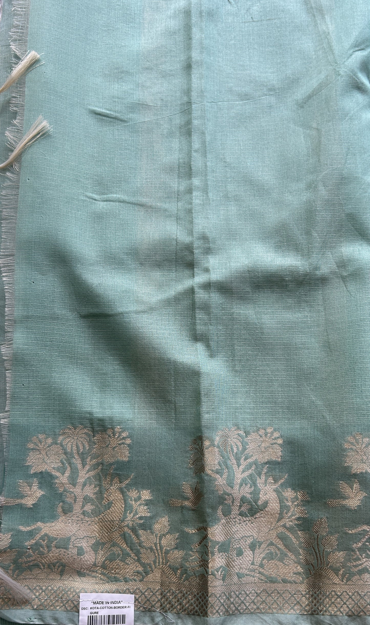 Silk kota Saree Light Sea Green colored Elegantly Paired with a Zari Border. - Sampradaya Designer Studio